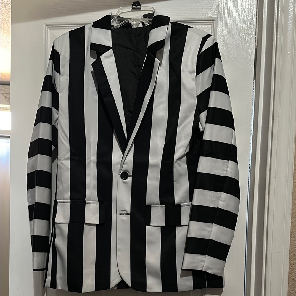 Halloween Beetlejuice outfit set- Black and White Striped Men's Blazer